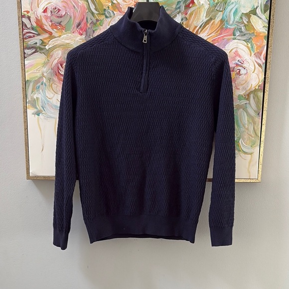 Classic Navy Zip-Up Sweater for Men - Picture 5 of 6
